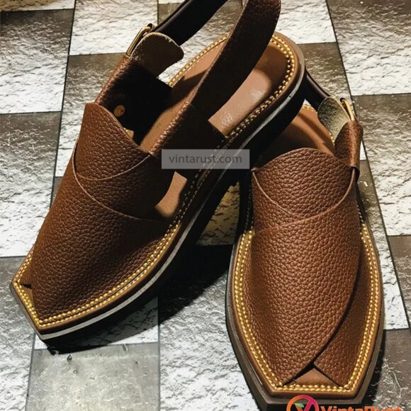 Best Quality Handmade Shoes, Dark Brown Dotted Leather Sandals, Traditional - Picture 2 of 11